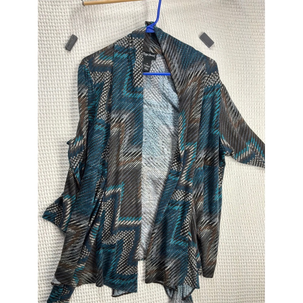 Boho Womens Maggie Barnes Zig Zag Draped Cardigan 1X Teal Brown